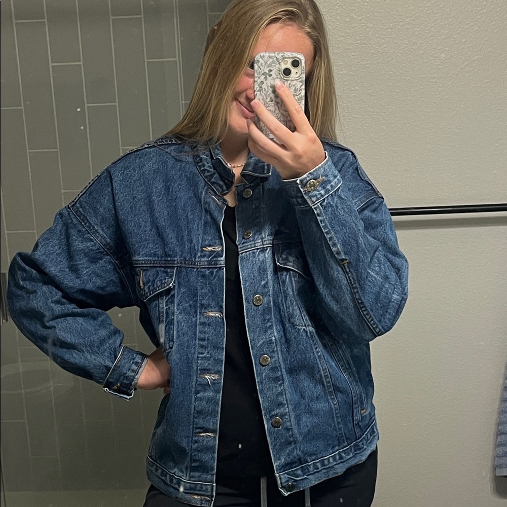 Vintage Classic Blue Denim Jacket - Women's Oversized Jean Coat